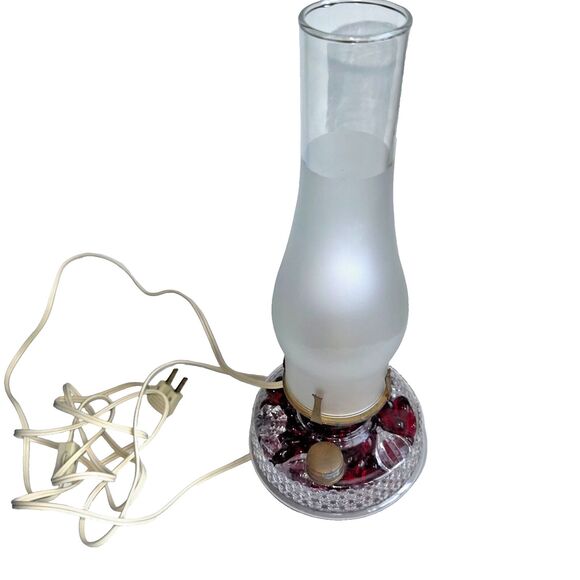 Antique Mid Century Glass Oil Lamp Converted Electric Frosted Chimney - Picture 2 of 16